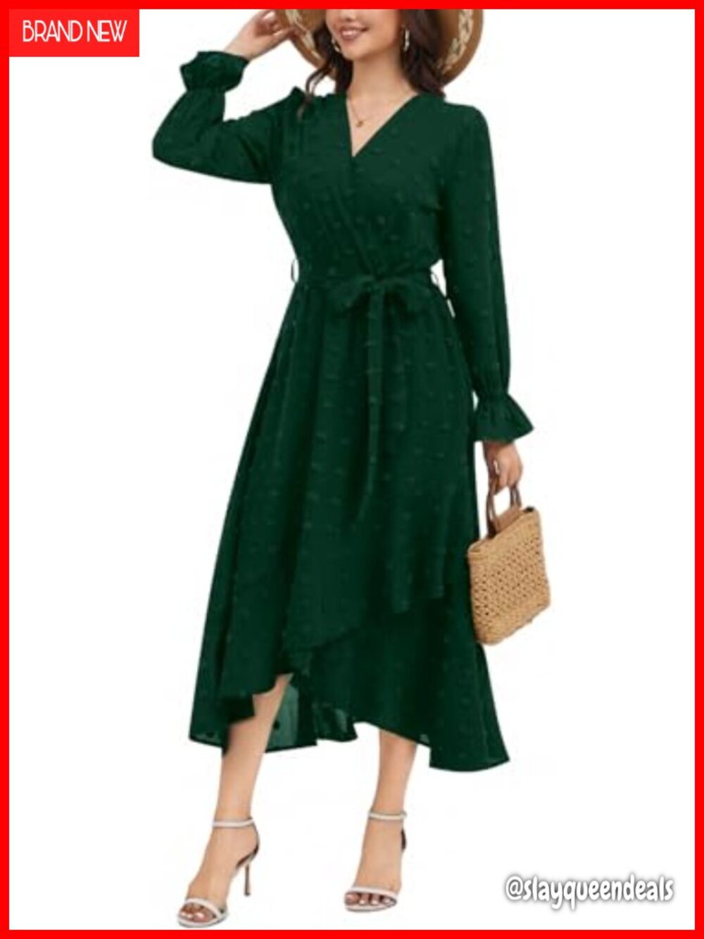 Women's V Neck Long Sleeve Sweater Dress with Belt